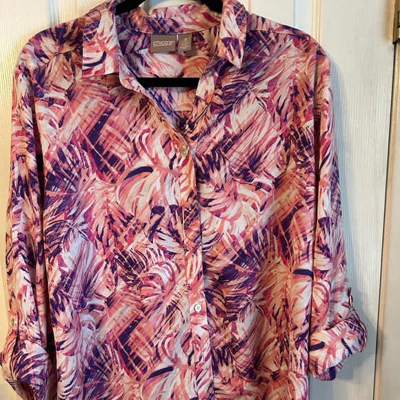 Chico's Pink and Purple Abstract Blouse - Picture 2 of 3